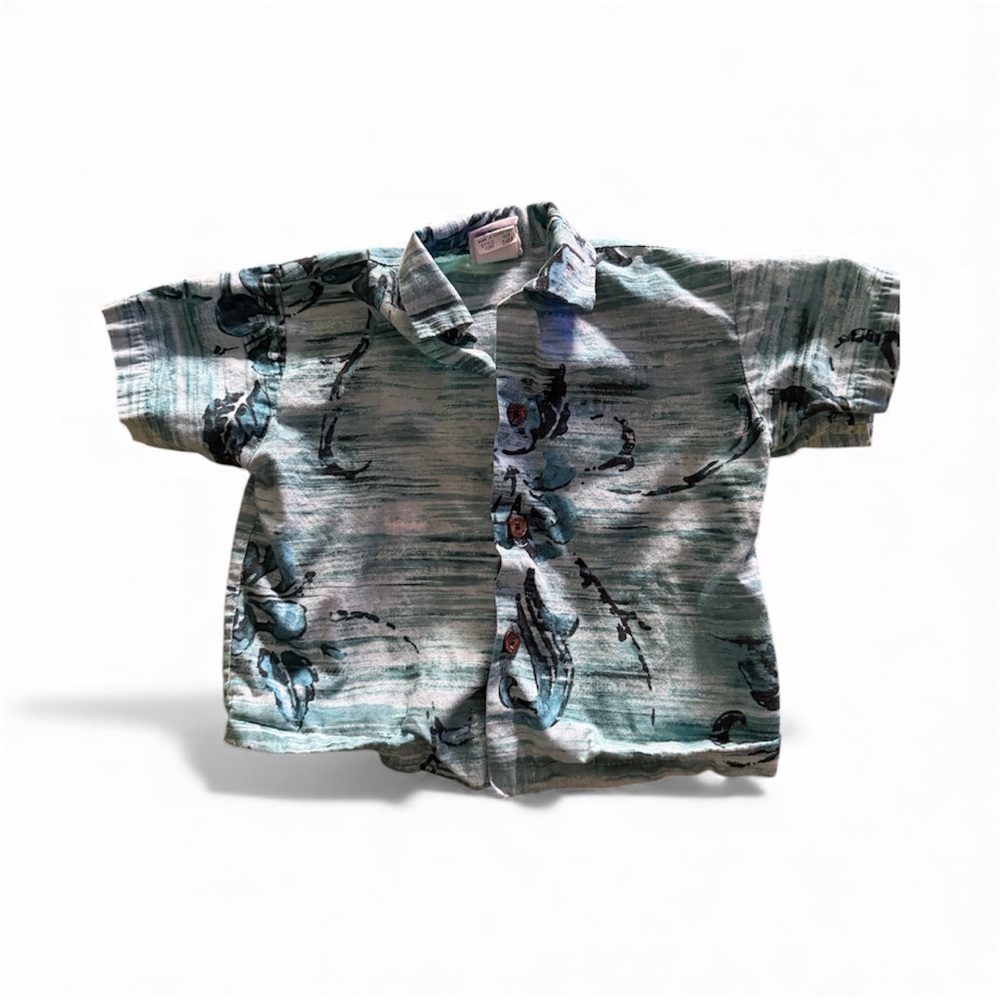 Kids Tropical Button-Down Shirt in Blue and Gray